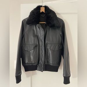 Leather Theory Jacket with detachable fur neck line